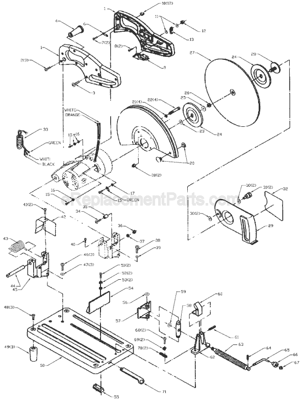 Page A Diagram and Parts List for 1400 Type 3 Porter Cable Chop Saw